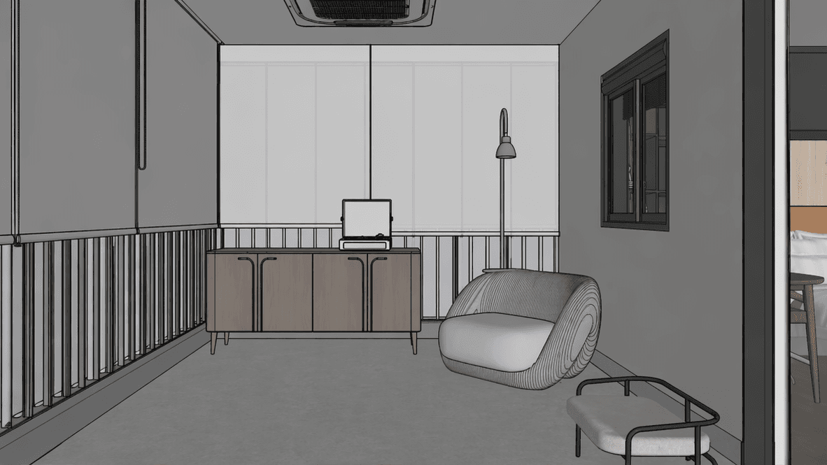 Technical drawing of an outdoor lounge